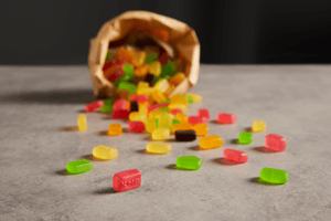 Gummies in paper bag from the front